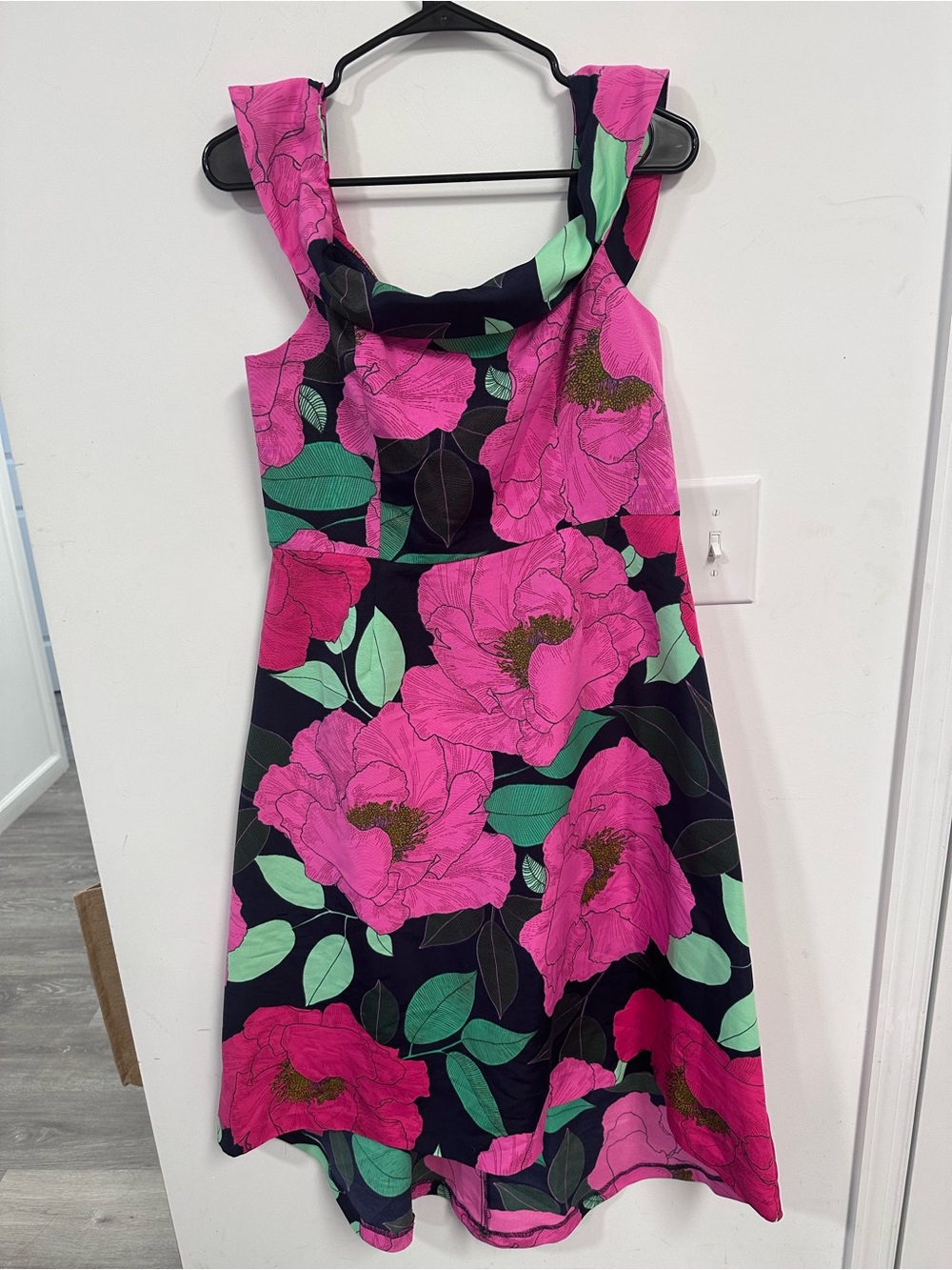 New York & Company Navy Dress with Hot Pink Floral Print - Picture 2 of 5